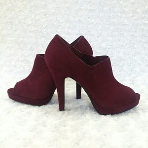 Burgundy Nubuck Open Toe Heeled Booties